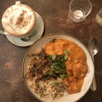 Delish masala curry and hot chocolate  at Nordvegan in Oslo