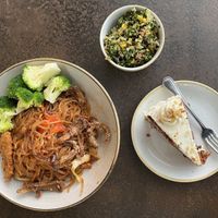 Glass noodle, mixed salad, carrot cakee  at Nordvegan in Oslo