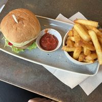 ”chicken” burger and fries😄 at Nordvegan in Oslo