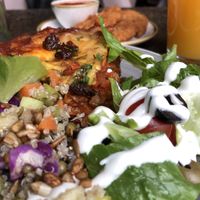 Lasagna and mixed salad   at Nordvegan in Oslo