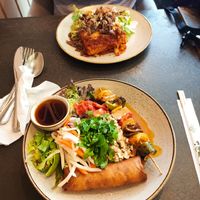 Satay Noodle Bowl & Enchilada at Nordvegan in Oslo