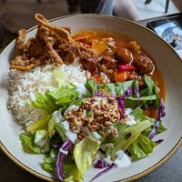 Sweet and sour meatballs at Nordvegan in Oslo