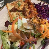 Lasagne and salad  at Nordvegan in Oslo