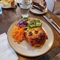 Lasagna with sallad at Nordvegan in Oslo