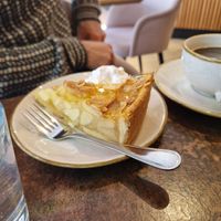 Warm apple pie with whipping cream at Nordvegan in Oslo