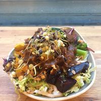 Buddha bowl overlooking the street at Nordvegan in Oslo