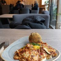 Arancini and lasagne. It was so yum. at Nordvegan in Oslo