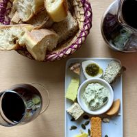cheese plate and wine at Le Faitout Vegan in Paris