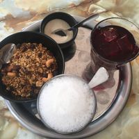 Breakfast: granola, coffee and juice  at Le Faitout Vegan in Paris
