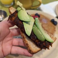 Toast, vegan chorizo and avocado together. at Snooze in Houston