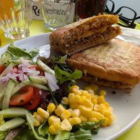 Sourdough panini - haggis, vegan cheese, chilli jam at Musicker in Isle Of Bute