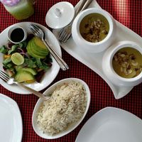 Malai Kofta, Jeera Rice, Green Salad & Green Juice at Avocado Garden in Palolem