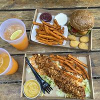 My friend had a fried cheese burger with sweet potato fries and chicken nuggets!! Also highly recommend!!! at Las Vegan's - Kazinczy Trailer in Budapest