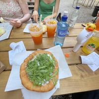 Green lángos and mango lemonade  at Las Vegan's - Kazinczy Trailer in Budapest
