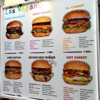 Choice of burgers, there were also other options available on another menu like drinks  at Las Vegan's - Kazinczy Trailer in Budapest
