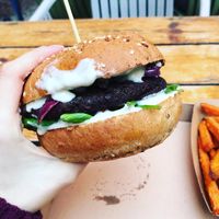 Magic mushroom burger at Las Vegan's - Kazinczy Trailer in Budapest