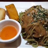 Cold green tea noodles with sesame sauce at Ginger Root in New York City