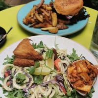 Quarter pounder burguer and pad Thai Salad... at Holy Cow in Edinburgh