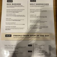 Food menu  at Holy Cow in Edinburgh