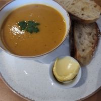 sourdough and butter were good, soup was not so good at Holy Cow in Edinburgh