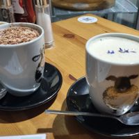 Earl grey matcha latte (right £4.60), Hot chocolate (left £4.20) at Holy Cow in Edinburgh