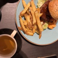 Burger and chips   at Holy Cow in Edinburgh