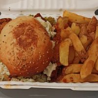 Vegan mushroom burger with sweet potato fries at Holy Cow in Edinburgh