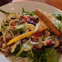 Went there twice and at the second time there ordered this zoodle (noodle made of courgette) and the quinoa bowl with veggies at Holy Cow in Edinburgh
