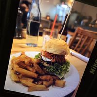 Burger and fries  at Holy Cow in Edinburgh