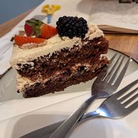 Gluten free summer fruits & chocolate cake at Holy Cow in Edinburgh