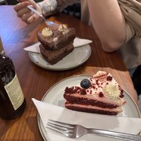 Red velvet cake and double chocolate cake  at Holy Cow in Edinburgh