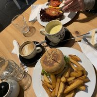 The quarter pounder and CBLT. The food is a bit messy and the cafe drinks are wonderful. at Holy Cow in Edinburgh