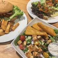 Burger. Salad. Salmon Lox at Holy Cow in Edinburgh