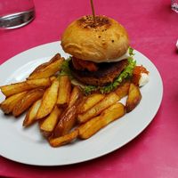 Burger and fries at Holy Cow in Edinburgh