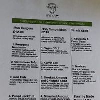 Menu  at Holy Cow in Edinburgh