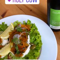The dish went very well with the zesty kombucha 😍 at Holy Cow in Edinburgh