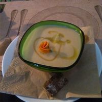 very tasty soup. one portion split between two :-) at Lime Bistro in Athens