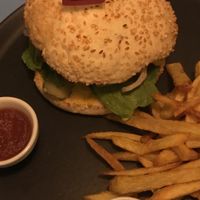 Beyond Meat burger and chips at Lime Bistro in Athens