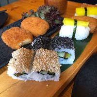 Pumpkin Korokke and vegan sushi mix at Taikichi at Taikichi in Limerick