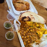 Samosa. Chana Masala, Cabbage and Peas over Rice! at Flavors of India in Columbus