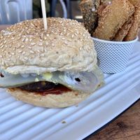 Fable Spicy Cheeseburger with zucchini fries at Grill'd in Townsville