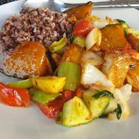 Sweet sour tofu at The Link Food Farmacy in Pai