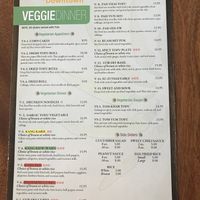 Veg dinner menu at MyThai in Anchorage