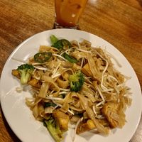 Drunken tofu noodles & Thai tea w/ coconut milk at MyThai in Anchorage