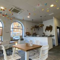 Seating bar in background   at La Vegana in Sevilla