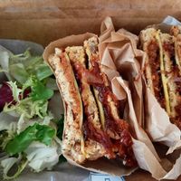 Sandwich of the day (vegan cheese, savory spread, caramelised onion) at La Vegana in Sevilla