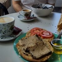 Best vegan cheese I have tasted, on brioche bread at La Vegana in Sevilla
