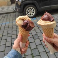 Vegan chocolate and vegan salty peanut on vegan cones at Creme de la Creme in Prague