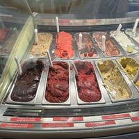 The ones with red labels are all vegan   at Creme de la Creme in Prague