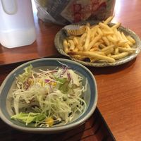 curry came with a side of cabbage salad and also got some chips ! at Shibata Restaurant in Myoko
